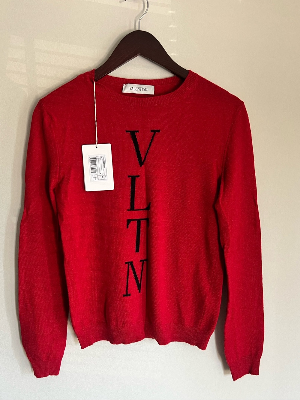 Valentino Red VLTN Logo Crewneck Sweater Size 42